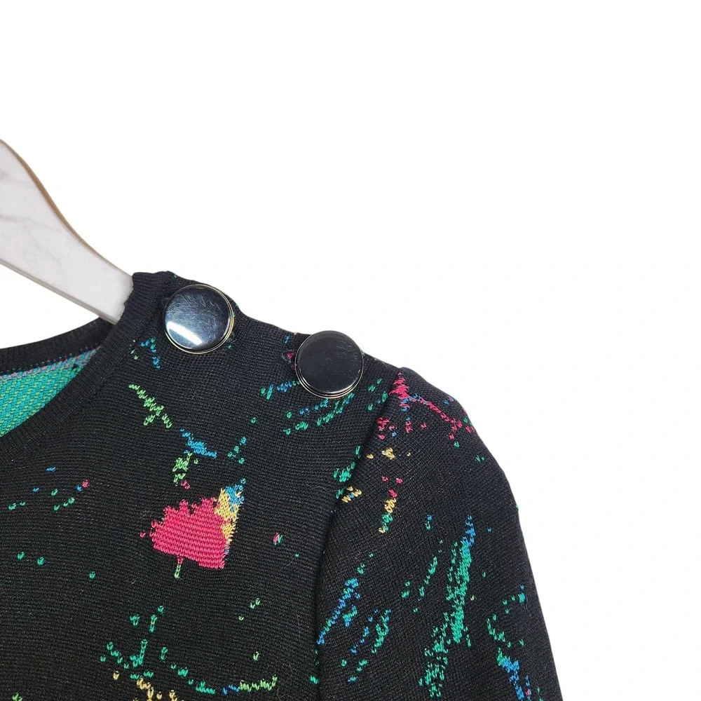 EMPORIO ARMANI Sweater Womens 38 2 Black Splatter‎ Woold Blend Button Shoulder
